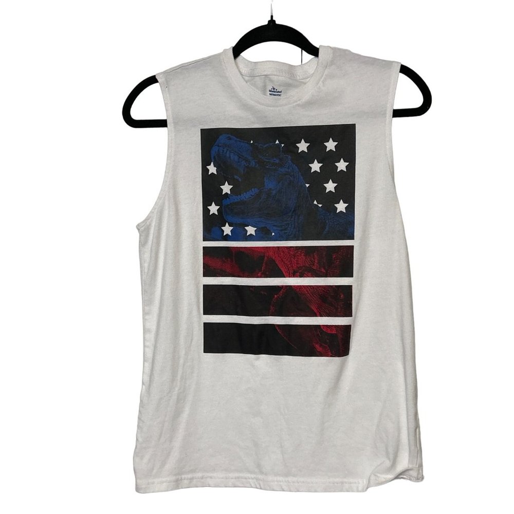 Way to Celebrate Patriotic red white blue USA flag dinosaur tank womens XL 1520